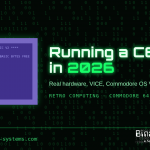 Running a C64 in 2026: a Commodore 64 READY screen beside the article title on The Bitstream's green-on-black binary background